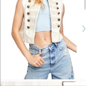 Free People CHARLIE DENIM VEST Ecru with buttons